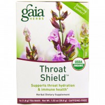 Gaia Herbs, Throat Shield, Caffeine Free, 16 Tea Bags, 1.02 oz (28.8 g)