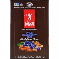Caveman Foods, Nutrition Bars, Wild Blueberry Nut, 15 Bars, 1.4 oz (40 g) Each