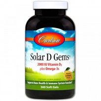 Carlson Labs, Solar D Gems, Natural Lemon Flavor, 2,000 IU, 360 Soft Gels