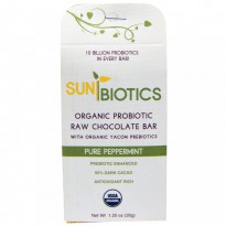 Sunbiotics, Organic Probiotic Raw Chocolate Bar, Pure Peppermint, 1.25 oz (35 g)