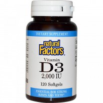 Natural Factors, Vitamin D3, 2000 IU, 120 Softgels