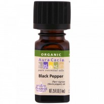 Aura Cacia, Organic, 100% Pure Essential Oil, Black Pepper, .25 fl oz (.74 ml)