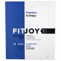 FITJOY, Protein Bar, Cookies and Cream, 12 Bars, 2.11 oz (60 g) Each