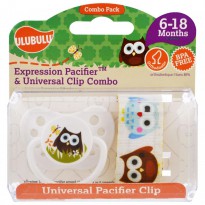 Ulubulu, Expression Pacifiers & Universal Clip Combo, Owl, 6-18 Months , 2 Pieces