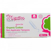 Maxim Hygiene Products, Organic Cotton, Non Applicator Tampons, Super, 16 Tampons