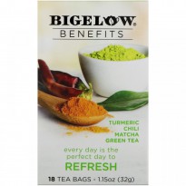 Bigelow, Benefits, Refresh, Turmeric Chili Matcha Green Tea, 18 Tea Bags, 1.15 oz (32 g)