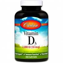 Carlson Labs, Vitamin D3, 2,000 IU, 360 Soft Gels