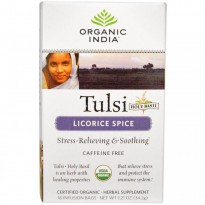 Organic India, Tulsi Holy Basil Tea, Licorice Spice, Caffeine Free, 18 Infusion Bags, 1.21 oz (34.2 g)