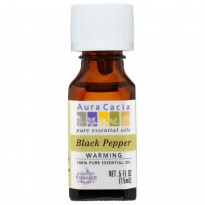 Aura Cacia, 100% Pure Essential Oil, Black Pepper, Warning,  .5 fl oz (15 ml)