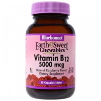 Bluebonnet Nutrition, EarthSweet, Vitamin B-12, 5000 mcg, Natural Raspberry Flavor, 60 Chewable Tablets