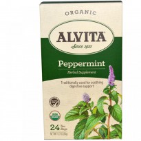 Alvita Teas, Peppermint, Organic, Caffeine Free, 24 Tea Bags, 1.27 oz (36 g)