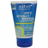 Alba Botanica, Very Emollient Sunscreen, Sport Mineral Protection, SPF 45, 4 oz (113 g)