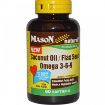 Mason Naturals, Coconut Oil / Flax Seed Omega 3-6-9, 60 Softgels