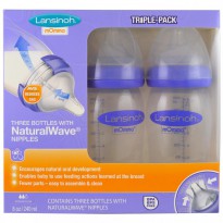 Lansinoh, Natural Wave Nipple Bottles, Medium Flow, 3 Bottles, 8 oz (240 ml) Each