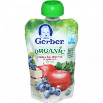 Gerber, 2nd Foods, Organic Baby Food, Apples, Blueberries & Spinach, 3.5 oz (99 g)